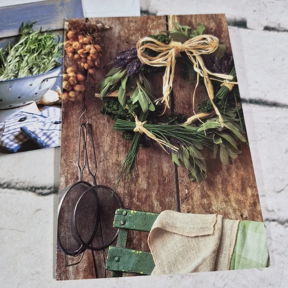 Rustic Living Botanical Herb Themed Note Cards Lot Of 5 Glossy Blank‎ Inside